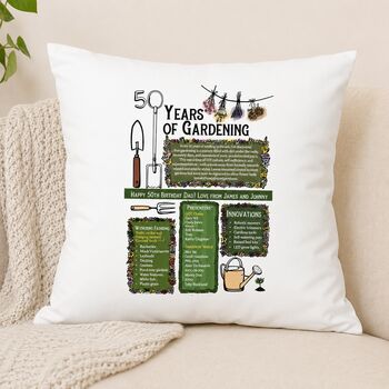 50th Birthday Gift For Gardeners Personalised Cushion, 3 of 10