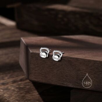 Sterling Silver Weight Lifting Kettlebell Stud Earrings, 3 of 10