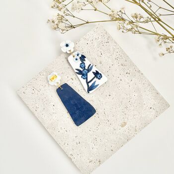 Statement Blue And White Floral Polymer Clay Earrings, 2 of 5