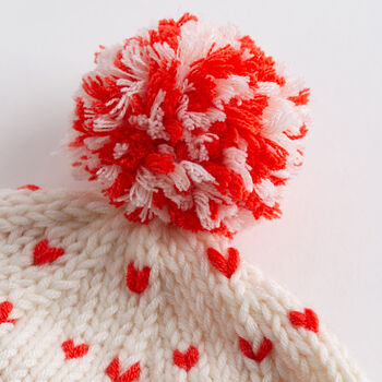 Heart Hat Easy Knitting Kit Valentines Cream, 6 of 7