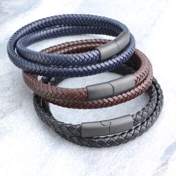 Men's Personalised Recycled Leather Double Wrap Bracelet, 2 of 8