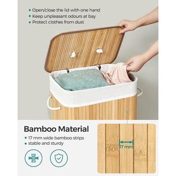 72 L Bamboo Laundry Basket Storage Hamper, 3 of 7