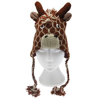 Giraffe Hand Knitted Woollen Animal Hat, 3 of 5