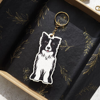 Collie Dog Wooden Keyring With Optional Christmas Card, 6 of 9