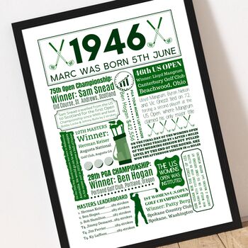 1946 Personalised 80th Birthday Golf Print, 3 of 10