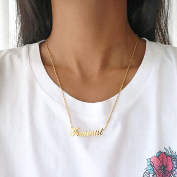 Feminist Name 18k Gold Plated Necklace Waterproof, 2 of 3