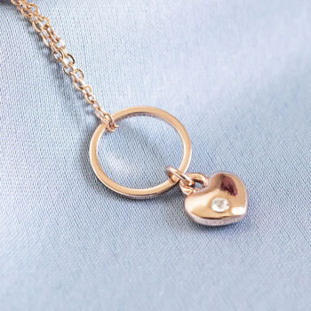 Rose Gold Plated Circle Necklace With Heart Charm, 2 of 6
