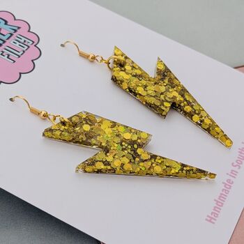Gold Lightning Bolt Earrings Small And Large, 2 of 8