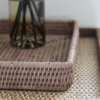 Marbury Taupe Rectangular Rattan Decorative Tray, 4 of 5