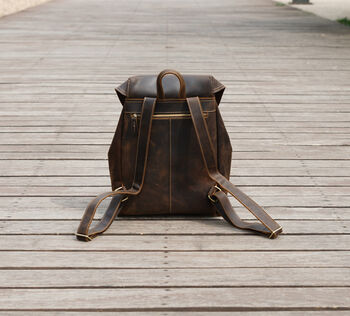 Front Pockets Vintage Look Leather Backpack, 3 of 10