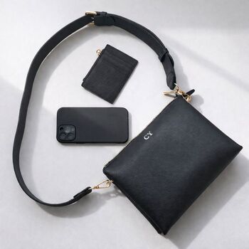 Personalised Custom Embossed Initials Saffiano Leather Trio Cross Body Bag, 4 of 8