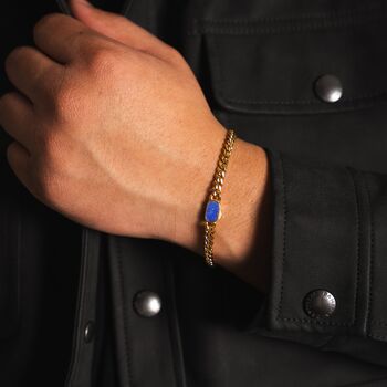 Silver Lapis Gemstone Cuban Bracelet For Men, 6 of 10