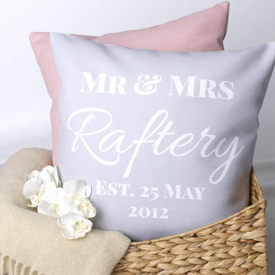 Mr And Mrs Personalised Cushion Cover By Vintage Designs Reborn