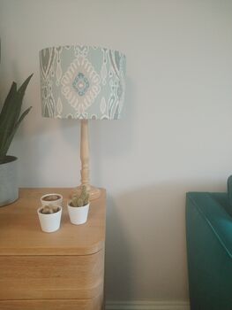 Duck Egg Blue Ikat Print Handmade Lampshade Blue And Grey Tones Table Floor Or Ceiling Pendant, 5 of 6
