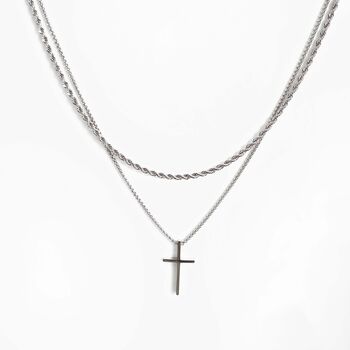 Mens Cross Pendant Two Stainless Steel Necklace Set, 2 of 3