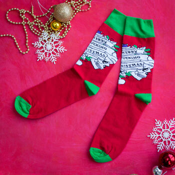 Merry Fucking Christmas Cotton Socks, 3 of 4