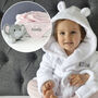 Personalised White Baby Gown, Elephant And Blanket Pink, thumbnail 1 of 9