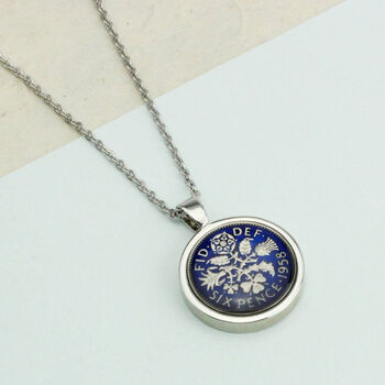 Personalised 1963 60th Enamelled Sixpence Necklace, 5 of 12