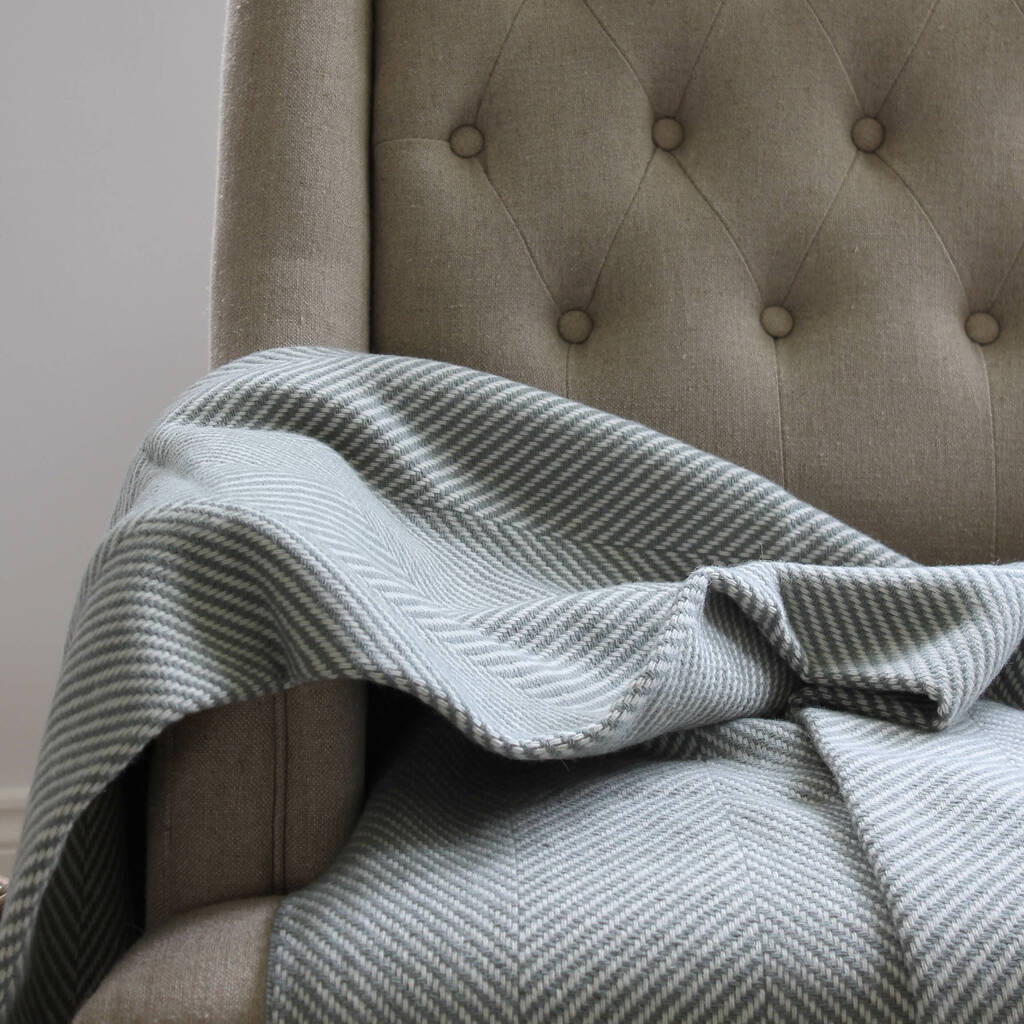 Duck Egg Large Herringbone Merino Wool Throw By Marquis & Dawe
