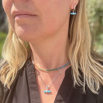 The T Bar Turquoise Hoop Earrings, Silver, 4 of 7