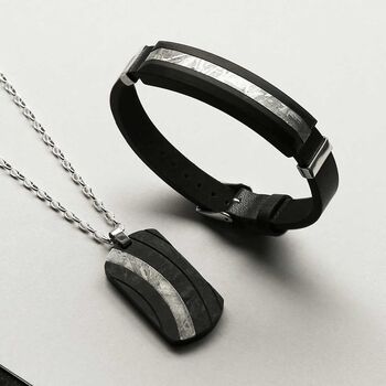 Meteorite Carbon Fibre Curve Design Dog Tag Necklace, 4 of 6