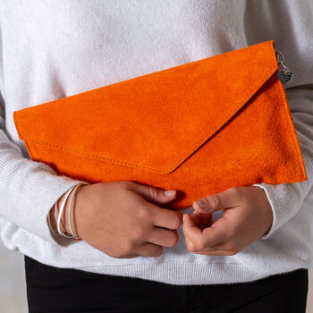 Personalised Suede Leather Envelope Clutch Bag, 7 of 12