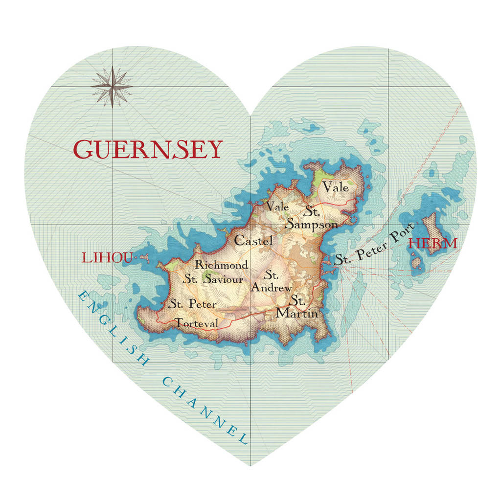 Guernsey Map Heart Print By Bombus Off The Peg