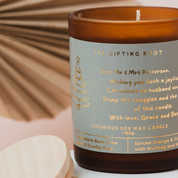 Personalised Christmas Candle – Postcard Style Foil Label Gift – Festive Soy Wax Candle, 3 of 6