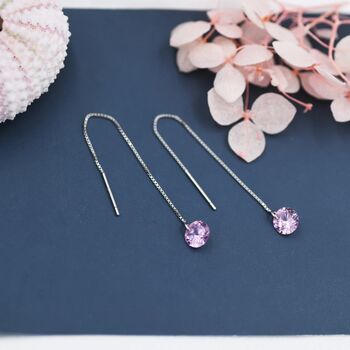 Alexandrite Pink Cz Dot Threader Earrings, 6 of 10