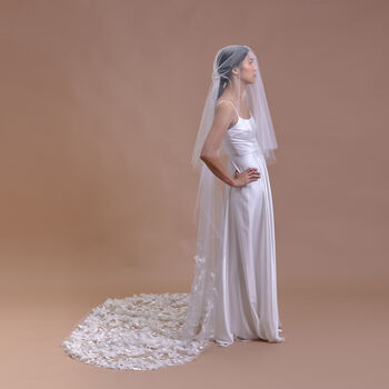 'Azalea Pure' 3D Flower Embroidered Wedding Veil, 5 of 8