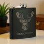 Personalised Stag Black Hip Flask, thumbnail 1 of 5