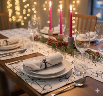 Hand Painted Bow Print Linen Table Placemats Linen Set Of Two, 2 of 4