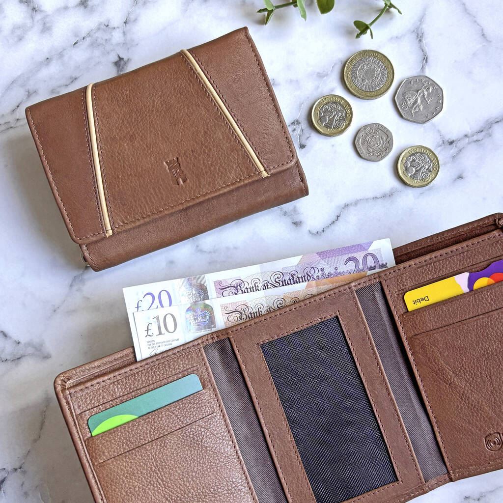 Women's Brown Leather Purse Rfid Secure, 1 of 3