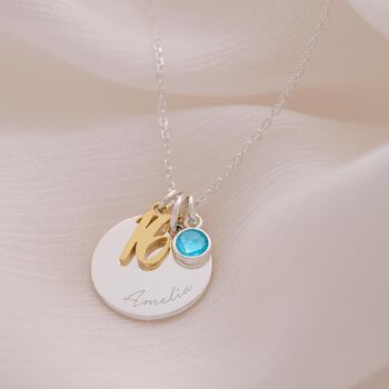 Sterling Silver 16th Charm And Birthstone Necklace, 2 of 11