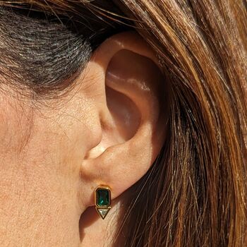 Emerald Geometric Stud Earrings Gold Plated, 4 of 6