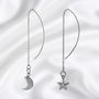 Star And Moon Ear Threader Sterling Silver Earrings, thumbnail 2 of 5