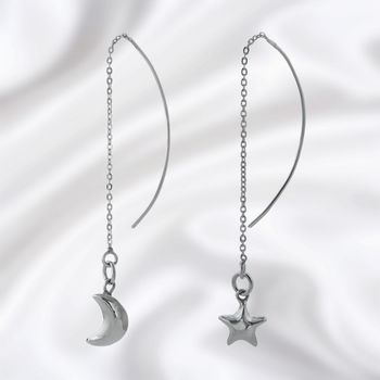 Star And Moon Ear Threader Sterling Silver Earrings, 2 of 5