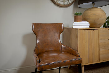 Vintage Faux Brown Leather Dining Chair, 4 of 12