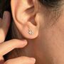 Dainty Mini Tiny Flower Stud Sterling Silver Earrings, thumbnail 2 of 4