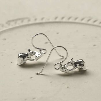 Sterling Silver Mouse And Cheese Dangly Earrings, 4 of 5