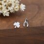 Mismatched Wishbone And Shamrock Leaf Stud Earrings In Sterling Silver, thumbnail 6 of 12