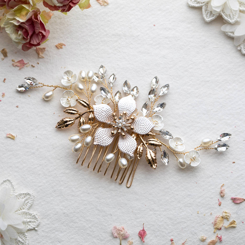 Katherine Flower Gold Tone Hair Comb By Lola & Alice ...