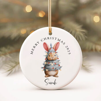 Christmas Ceramic Bauble Cute Bunny Wrapped In Lights, 4 of 8