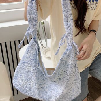 Crossbody Baby Blue Ruched Lightweight Shoulder Bag For Girls, 2 of 5