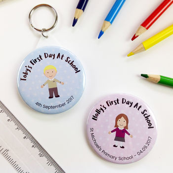 Personalised First Day At School Badge Or Keyring, 3 of 10