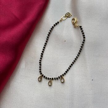 Elegant Black Beaded Nazar Mangalsutra Dangle Zircon Bracelet, 3 of 7