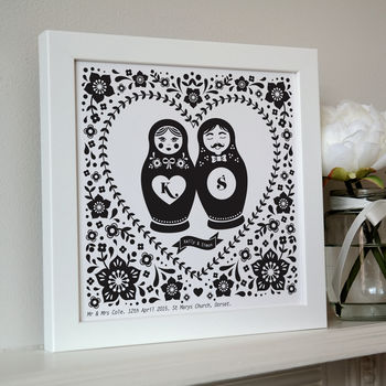 Framed Russian Doll Couple Personalised Print, 2 of 6