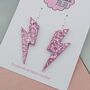 Pink Glitter Lightning Bolt Earrings Small And Large, thumbnail 3 of 11