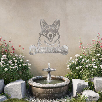 Personalised Welsh Corgi Welcome Metal Wall Art Sign For Home And Garden Decor, 5 of 11