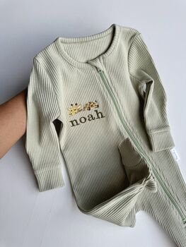 Safari Personalised Baby Zip Sleepsuit Personalised Gift, 2 of 11